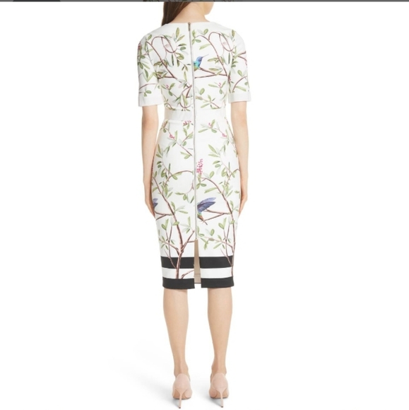 Ted Baker Everly Highgrove sleeved bodycon dress pencil slit zipper birds 2 - Picture 3 of 17